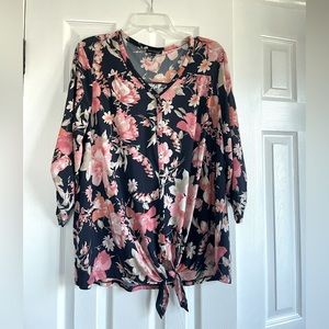 Navy with pink floral pattern top